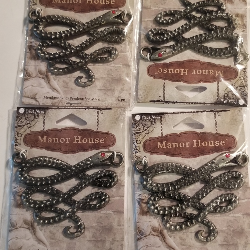4 Serpent Snake Pendants Jewelry Findings for Jewelry Making. Red Eyed N…